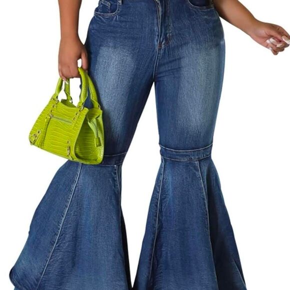 Women's High Waisted Bell Bottom Flare Blue Jeans M - Picture 4 of 4